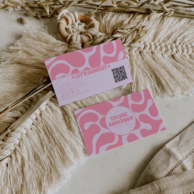 Retro Pink Pastel QR Code 70s Groovy Girly Trendy Visitkort (Skapare uppladdad)