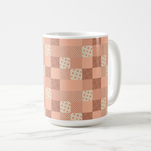 Retro Pink Patchwork Kaffemugg (Framsida höger)