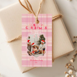 Retro Pink Plaid Whimsical Holiday  Presentetikett