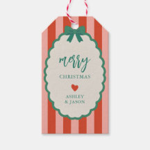 Retro Pink, Red, and Green Striped Merry Christmas