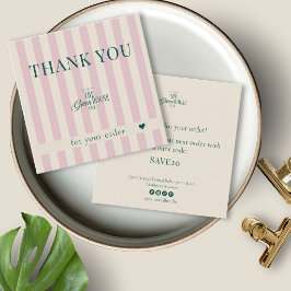 Retro Pink Stripes Green Bakery Logo Thank You  Fyrkantigt Visitkort