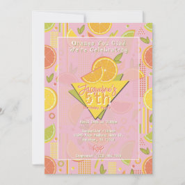 Retro Pink Summer Citrus Fruit Birthday Inbjudningar