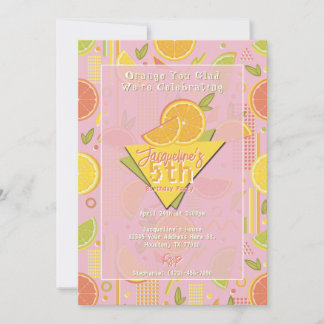 Retro Pink Summer Citrus Fruit Birthday Inbjudningar