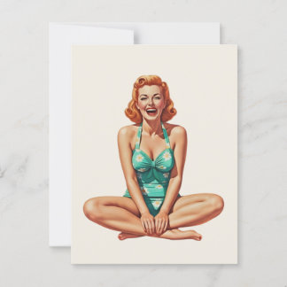 Retro Pinup 1950-talets flicka i Blommigt Swimfit Vykort