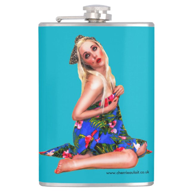 Retro Pinup Beach Girl Teal Fickplunta (Framsidan)