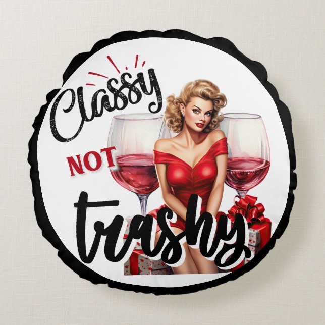 Retro Pinup Classy inte Trashy Rund Kudde (Framsidan)