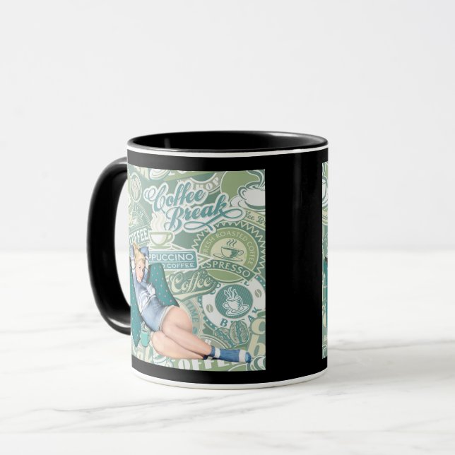 Retro Pinup-flicka Kaffeuppehåll Kollage Mugg (Framsida vänster)
