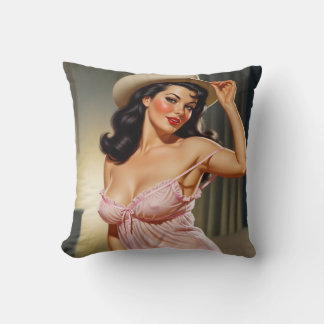 Retro pinup-flicka med cowboyhatt kudde