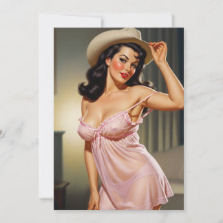 Retro pinup-flicka med cowboyhatt spara datumet