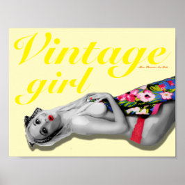 Retro Pinup Girl Art Nostalgic Vintage Girl Gult Poster
