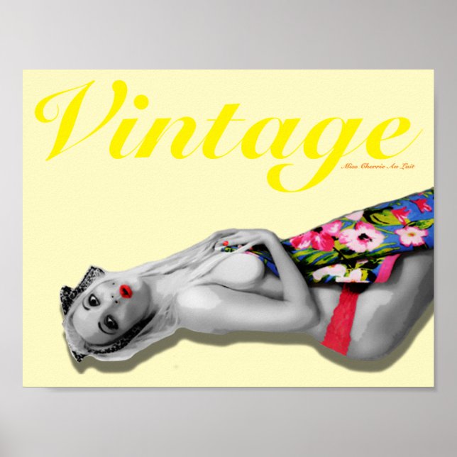 Retro Pinup Girl Art Nostalgic Vintage liggande Poster (Framsidan)