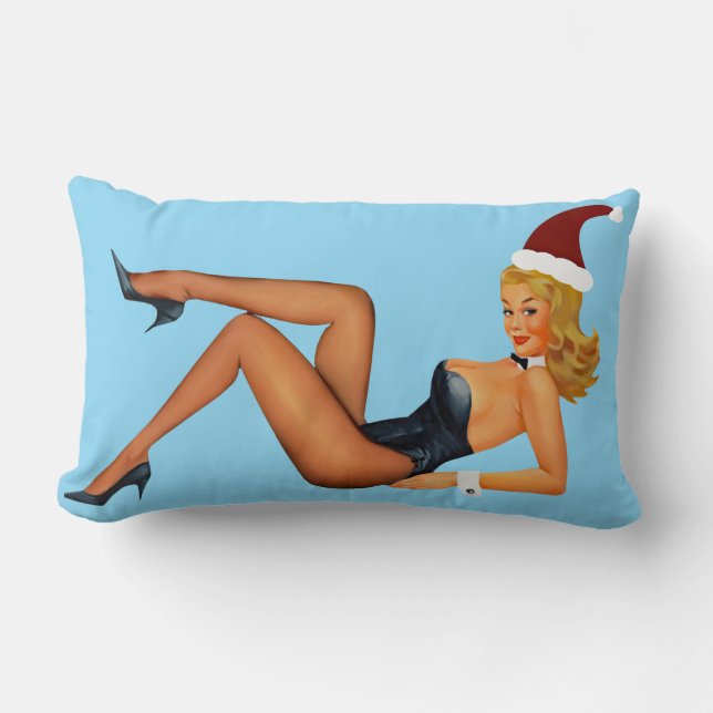 RETRO PINUP GIRL CHRISTMAS LUMBAR PILLOW LUMBARKUDDE (Framsida)