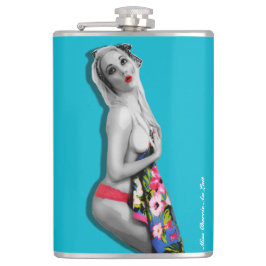 Retro Pinup Girl Hip Flask med miss Cherrie Teal Fickplunta