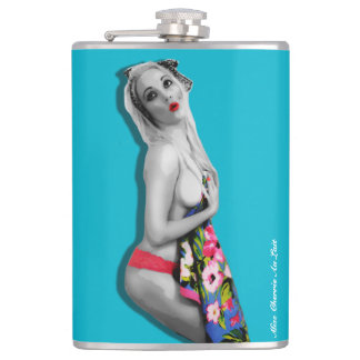 Retro Pinup Girl Hip Flask med miss Cherrie Teal Fickplunta