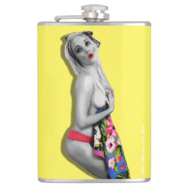 Retro Pinup Girl Hip Flask Miss Cherrie Gult Fickplunta