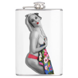 Retro Pinup Girl Hip Flask Miss Cherrie White Fickplunta
