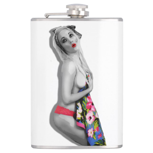 Retro Pinup Girl Hip Flask Miss Cherrie White Fickplunta (Framsidan)