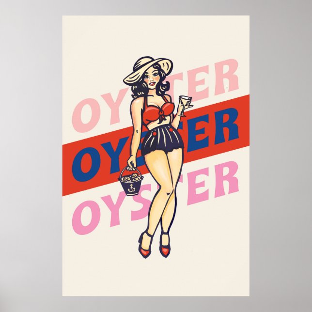 Retro Pinup Girl & New England Stil Oyster Poster (Framsidan)