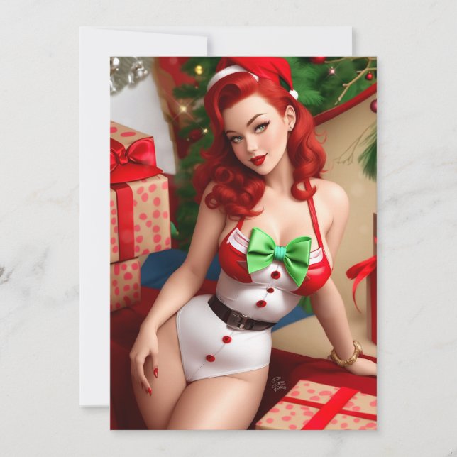 Retro Pinup Julhälsningskort Julkort (Framsida)