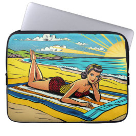 Retro Pinup Kvinna på Stranden Laptop Fodral