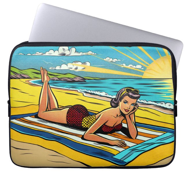 Retro Pinup Kvinna på Stranden Laptop Fodral (Framsidan)