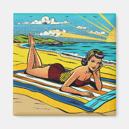 Retro Pinup Kvinna på Stranden Magnet