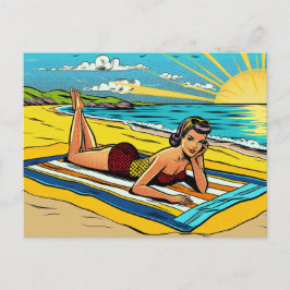 Retro Pinup Kvinna på Stranden Vykort