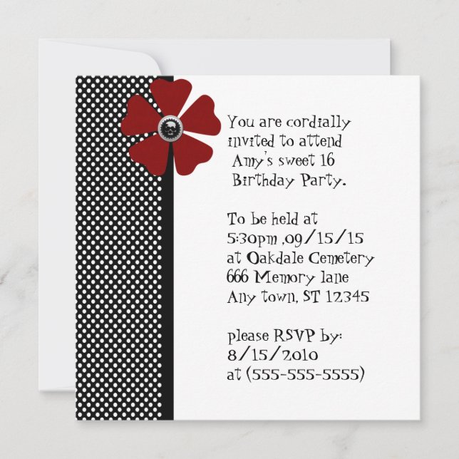 Retro Pinup Polka Dot Sweet 16 Birthday Inbjudningar (Framsida)