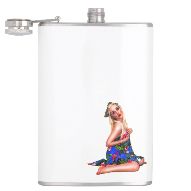 Retro Pinup Tropical Tiki Beach Girl White Hip Fickplunta (Öppnad)