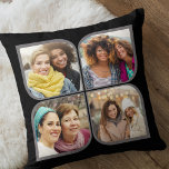 Retro PinWheel 4 Photo Flower Petal Black Kudde<br><div class="desc">Snyggtens fotokudde i svartvitt och grått med fotokollage för återpinhjul i stil. Fotomallen har konfigurerats så att du kan lägga till 4 av dina favoritfoton, som automatiskt visas i blommans petalformer. Om du har problem med placeringen i bild kan du prova att beskära fotot till en kvadrat och ladda upp...</div>