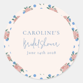 Retro Pion Blommig Blå Prickar Bröllopsfest Anpass Runt Klistermärke