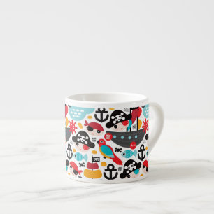 Retro piratillustrationsegling espressomugg