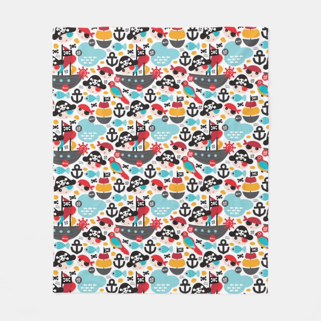 Retro piratillustrationsegling fleecefilt (Framsidan)