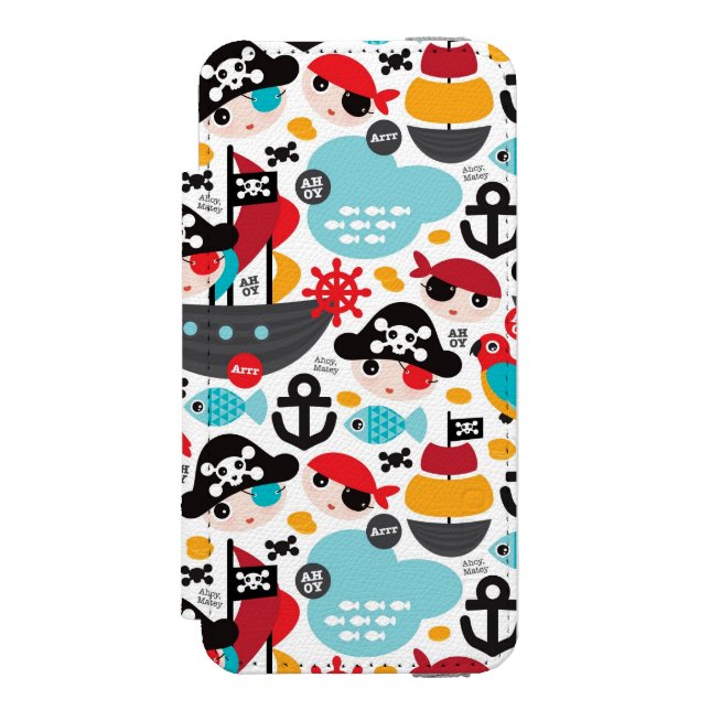 Retro piratillustrationsegling incipio iPhone wallet skal (Folio Framsidan)