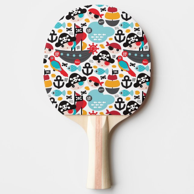 Retro piratillustrationsegling pingisracket (Framsidan)