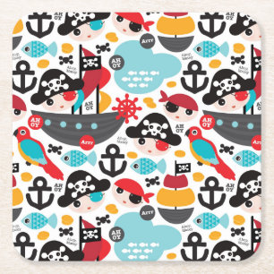 Retro piratillustrationsegling underlägg papper kvadrat