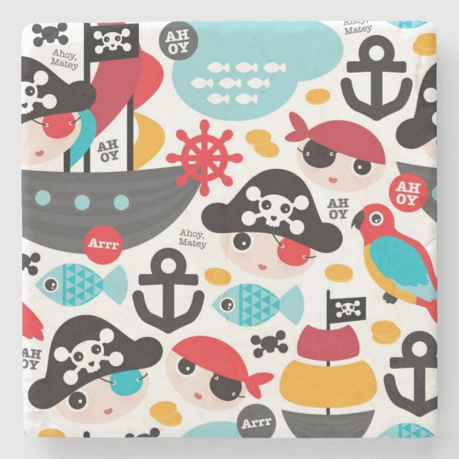 Retro piratillustrationsegling underlägg sten (Framsidan)