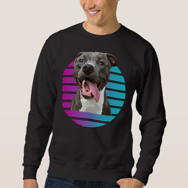 Retro Pitbull Pitbull Pit Bull Dog Lång Ärmad Tröja (Framsida)