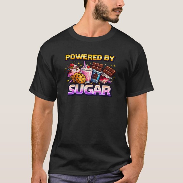 Retro Pixel Arcade Powered By Sugar T-Shirt (Framsida)
