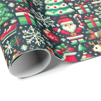 Retro Pixel Art Christmas Wrapping Paper Presentpapper