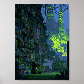 Retro Pixel Art Cyberpunk Gränd Poster