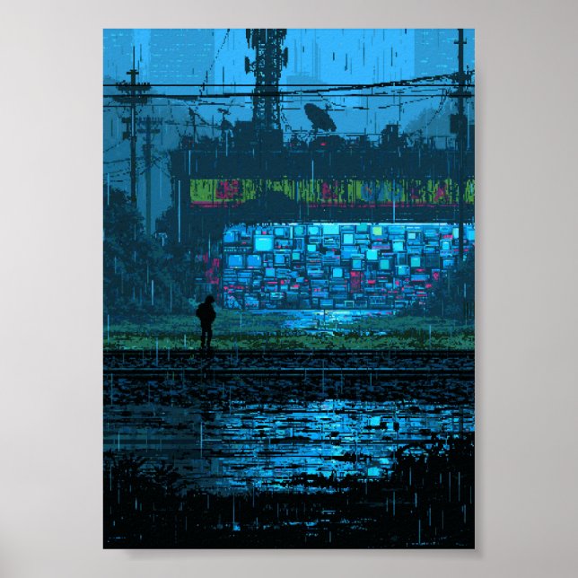 Retro Pixel Art Cyberpunk-vägg Poster (Framsidan)