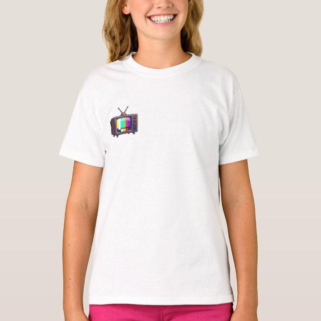 Retro Pixel Art Färg Stapeldiagram Television Barn T Shirt (Framsida)