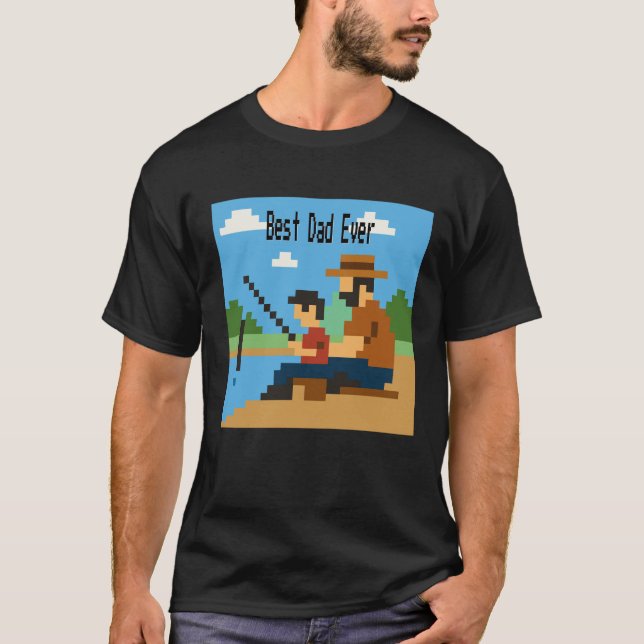 Retro Pixel Art Fiske Pappa i Fars dag T Shirt (Framsida)