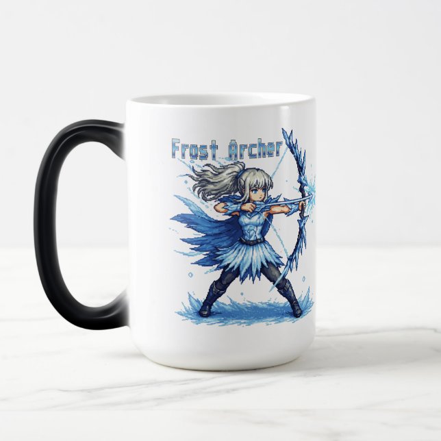 Retro Pixel Art Frost Bågskytte Krigare Magisk Mugg (Vänster)