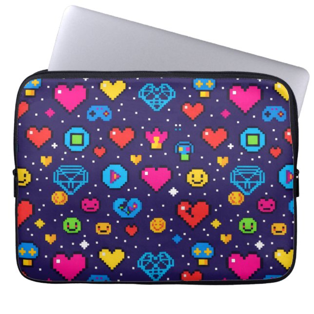 Retro Pixel Art Gaming Padded Laptop Sleeve (Framsidan)