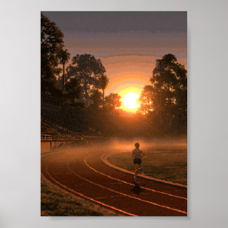Retro Pixel Art Löpare på en löparbana på stadion  Poster