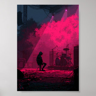 Retro Pixel Art Musiker Vilande på Scen Poster