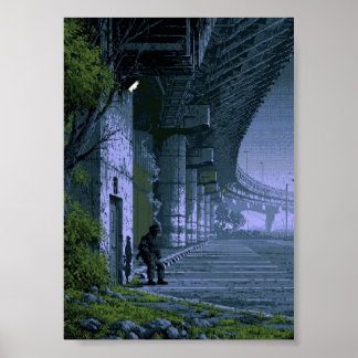 Retro Pixel Art Noir Officer Rökande Poster
