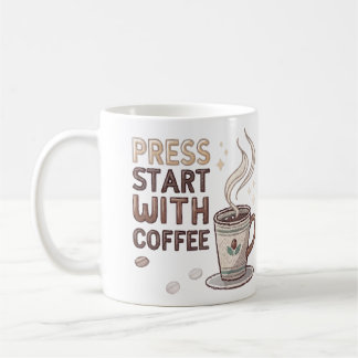 Retro Pixel Art "Press Start with Coffee Gamer Mu" Kaffemugg